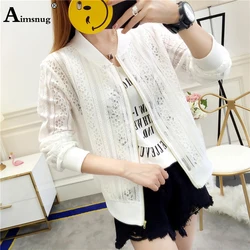 2022 Summer Women Leisure Lace Jackets Embroidery Solid White Mandarin Collar Light Coat Ladies Girl Casual Hollow Out Jacket