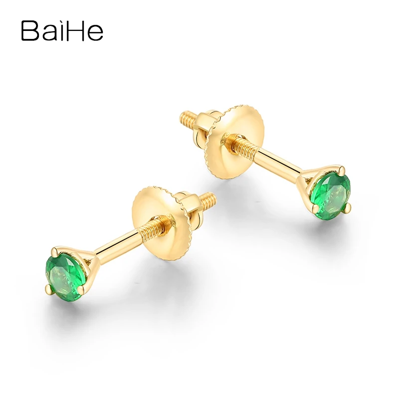 BAIHE Solid 14K Yellow Gold Tsavorite/Tanzania/Ruby/Sapphire/Amethyst/Tourmaline/Blue topaz/Peridot Gem Stud Earrings Women Man