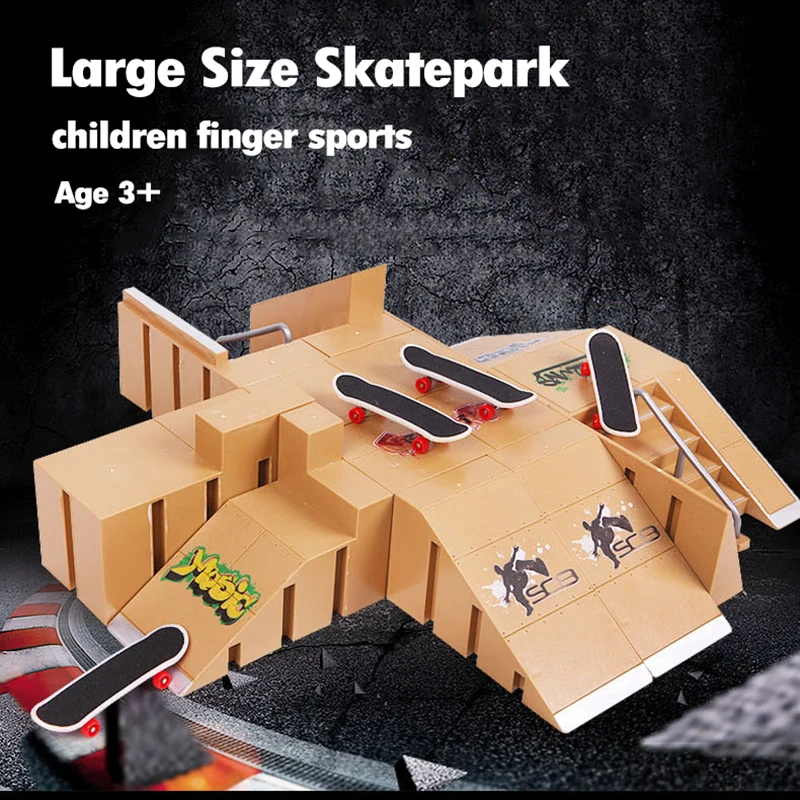 Finger Skateboard Kit Tech Deck Bigger Fingerboard Ramps Skate Park Set Fingers Sport Training Props Skateboard Ramp Toy For Kid