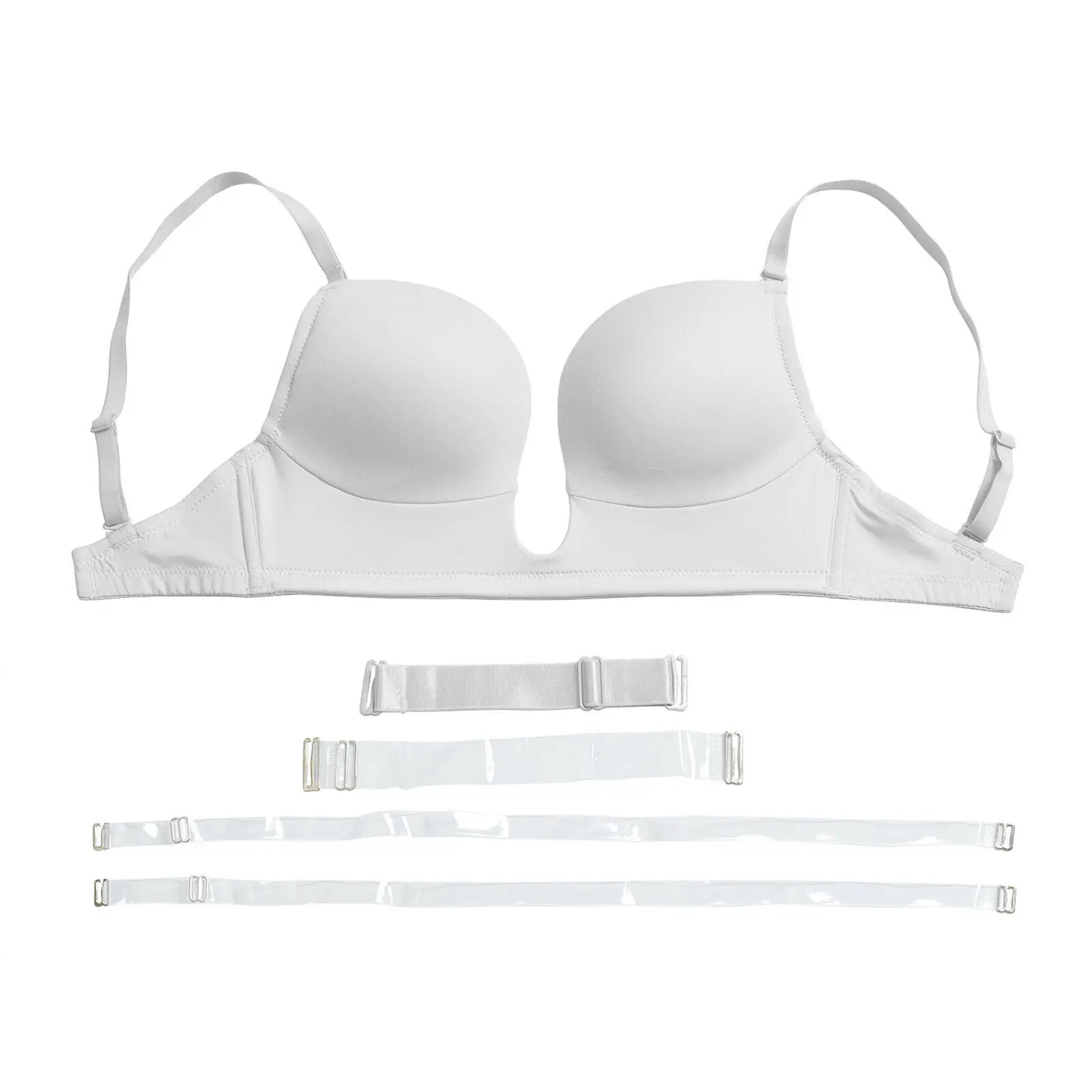 Vgplay Solid White Bra for Women Deep Plunge Brassiere Thin Triangle Cup Underwear Backless Adjusted Convertible Strap Women Bra