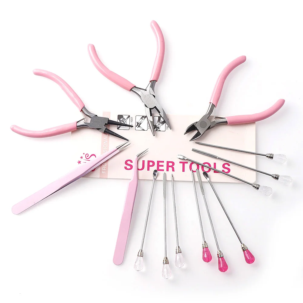 Pink Jewelry Pliers Tool & Equipment for KitsRound Nose Plier Side Tweezers Mix Needle Spoon Tool DIY Metal Jewelry Making Tools