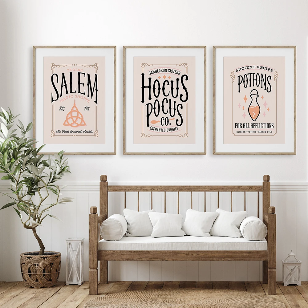 Pastel Halloween Salem Witch Retro Poster Set Witchcraft Abstract Prints Modern Canvas Painting Living Room Nordic Home Decor
