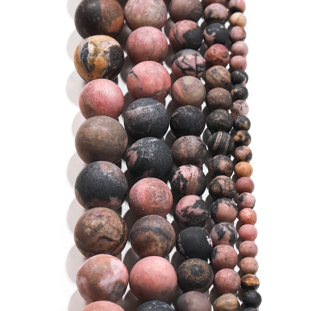 6/8/10/12mm Natural Matte Black Red Lace Rhodonite Stone Beads Dull Polish Round Loose Spacer Bead Diy For Jewelry Making image 5
