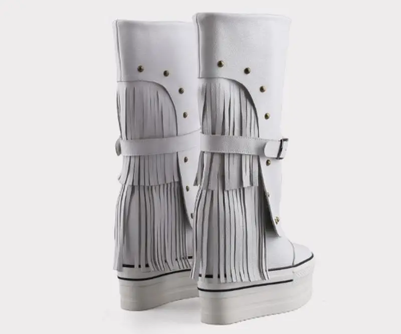 Cyabmoz Winter Snow Boots Shoes Woman Genuine Leather Tassel Rivet Party High heels Height increasing Short Boots Women Shoes