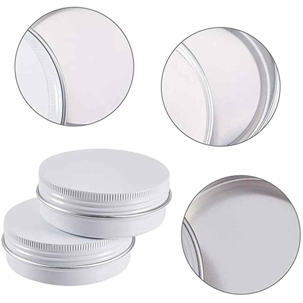 50Pcs/Lot 0.5Oz 1Oz 2Oz Metal Round Balm Tins White Aluminum Cans Empty Containers with Screw Lids for Salve, Spices or Candles