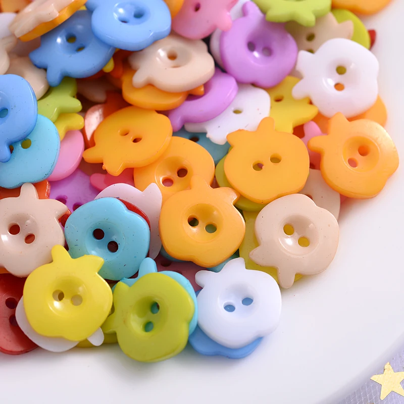 50Pcs Cartoon Apple Shape Resin Sewing Buttons Scrapbooking Solid Random Mixed Color For Clothes DIY Garment Accessories