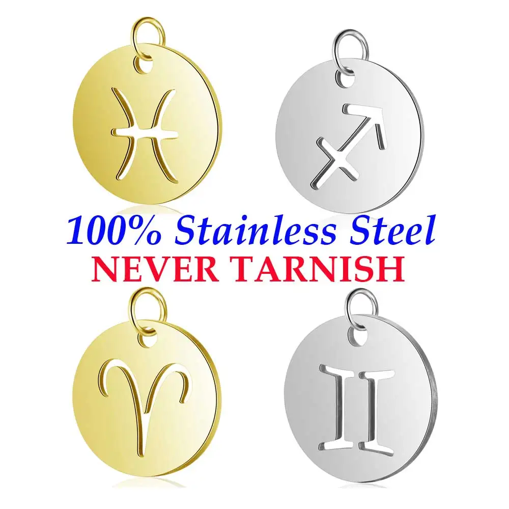 10 Pieces/lot 12 Constellation Zodiac Signs Charm Wholesale 316 Stainless Steel AAAAA Quality Pendants DIY Jewelry Charms