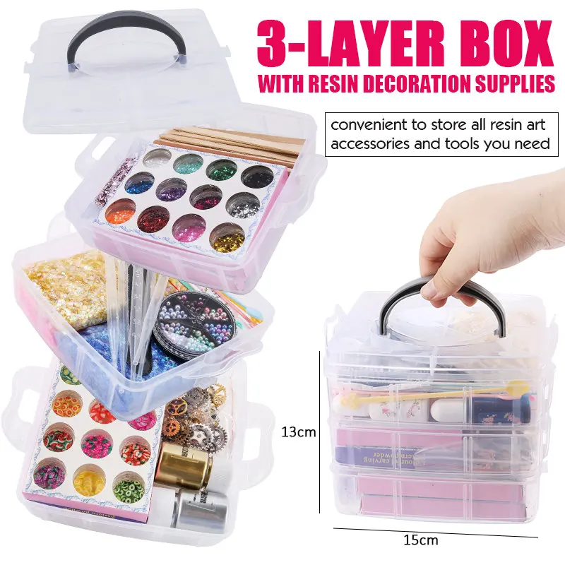 Epoxy Resin Accessories Kit With 3 Layers Box Filling Sequins Powder Metallic Foil Flakes Dried Flowers for DIY Jewelry Making