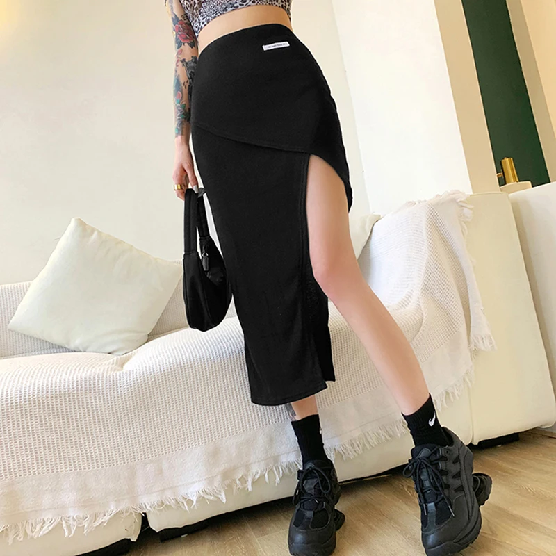 

Women's Bodycon Slim Casual High Waist Letter Print High Low Split Wrap Pencil Skirts