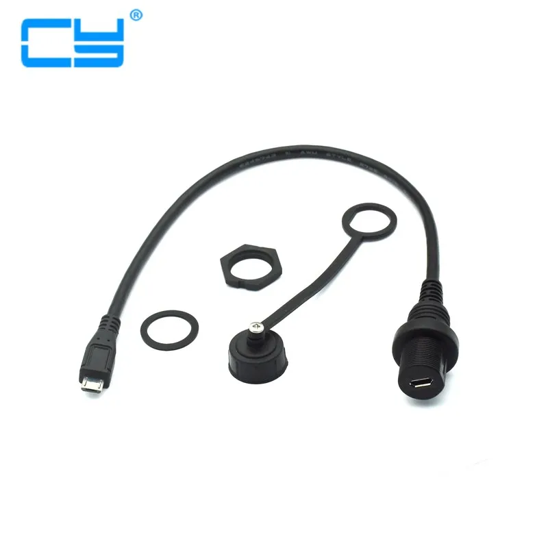 Micro USB 2.0 Panel Mount Connector IP67 Waterproof Cable 30cm Micro-USB 5pin Male To Female Extension Cord Cables Water Proof image 2