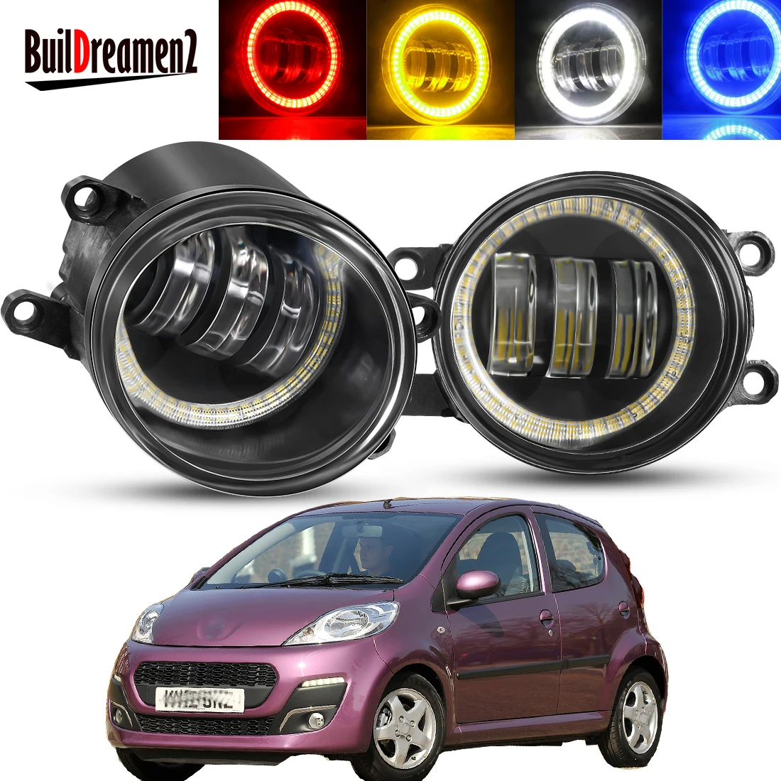 2 X LED Fog Light Assembly For Peugeot 107 (PM_, PN_) Hatchback 2005-2014 30W Car Angel Eye Fog Daytime Running Lamp DRL H11 12V