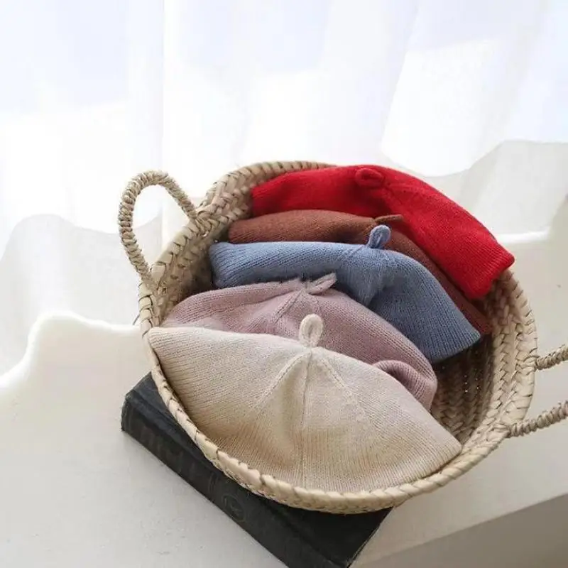 

New Autumn Baby Hat Berets For Girls Vintage Knitted Cap Kids Infant Girl Bonnets Beret Hats Boys Painter Hat Accessories