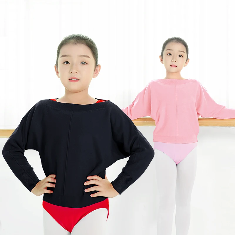 

Children Autumn Winter Warm Ballet Dance Tops Girls Loose Jumpers Ballet Dancewear Bat Sleeve Pullovers Knitting Sweater