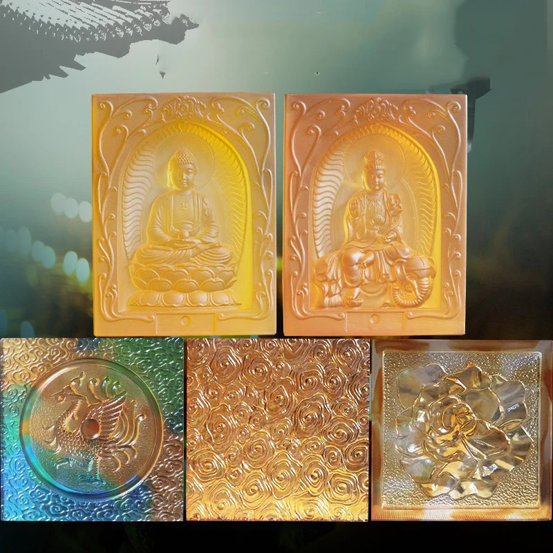 

21cm Colored Glaze Crystal Buddha FigrineTiles Living Room Home Decorative Special Design Godness Buddhism 3D Art Brick Wall Til