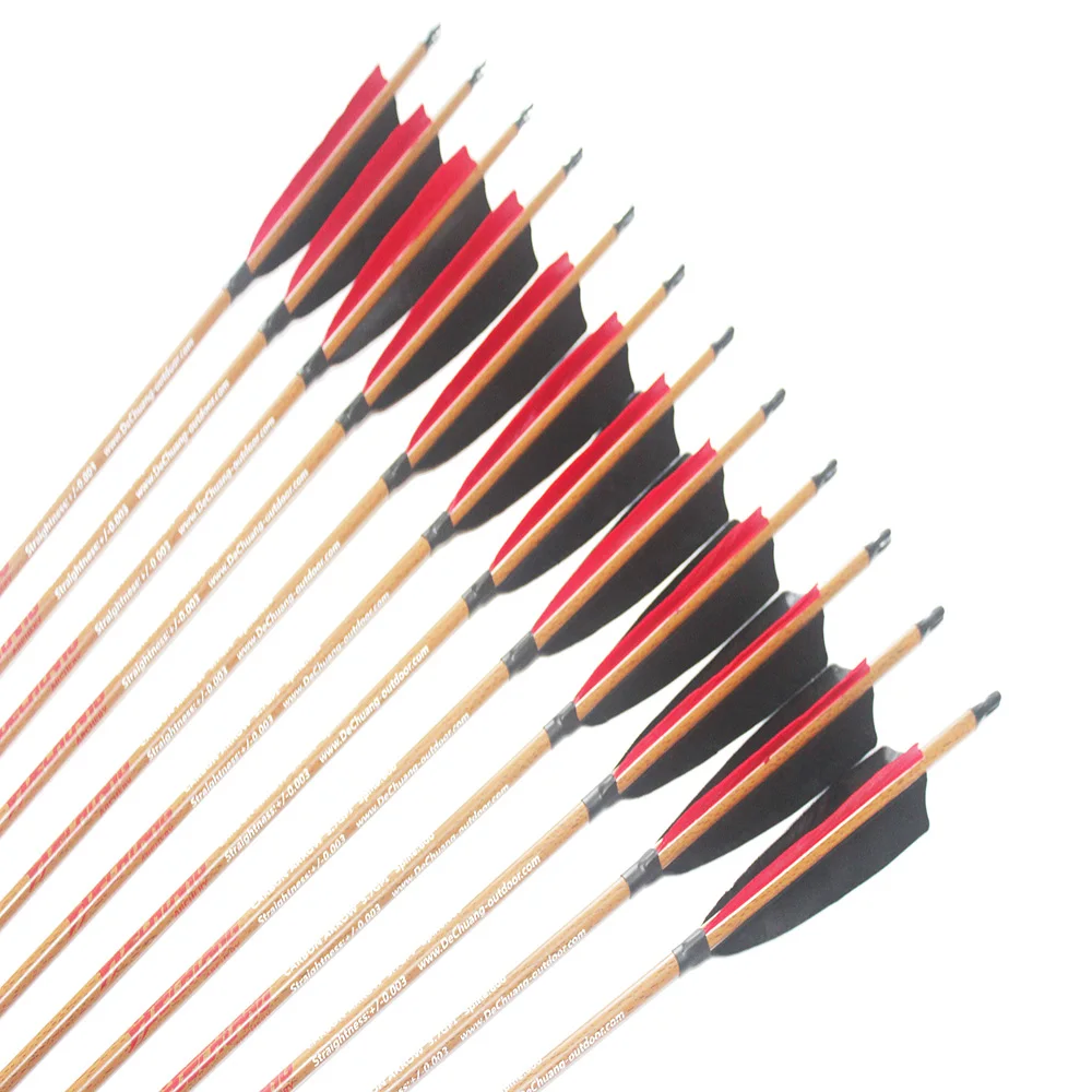 

12pcs carbon arrows wood skin arrow shafts spine400-600 ID6.2mm 5"Turkey fletching feathers 100gr point for traditional bow