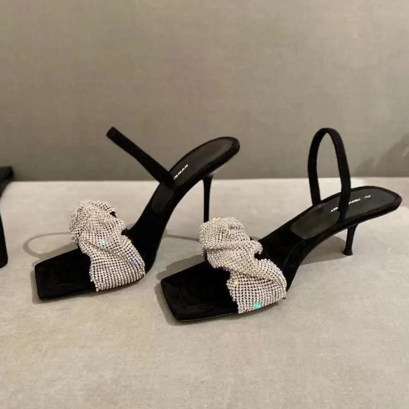 Sandali Open Toe da donna eleganti tacchi alti scarpe da festa a spillo qualità 2021 tacchi a spillo quadrati con strass novità