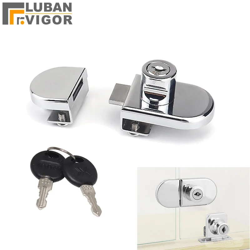 Glass display cabinet/Showcase locks, Zinc Alloy,5-8mm glass, single/Double door,No need drilling,DIY cabinet,easy to install