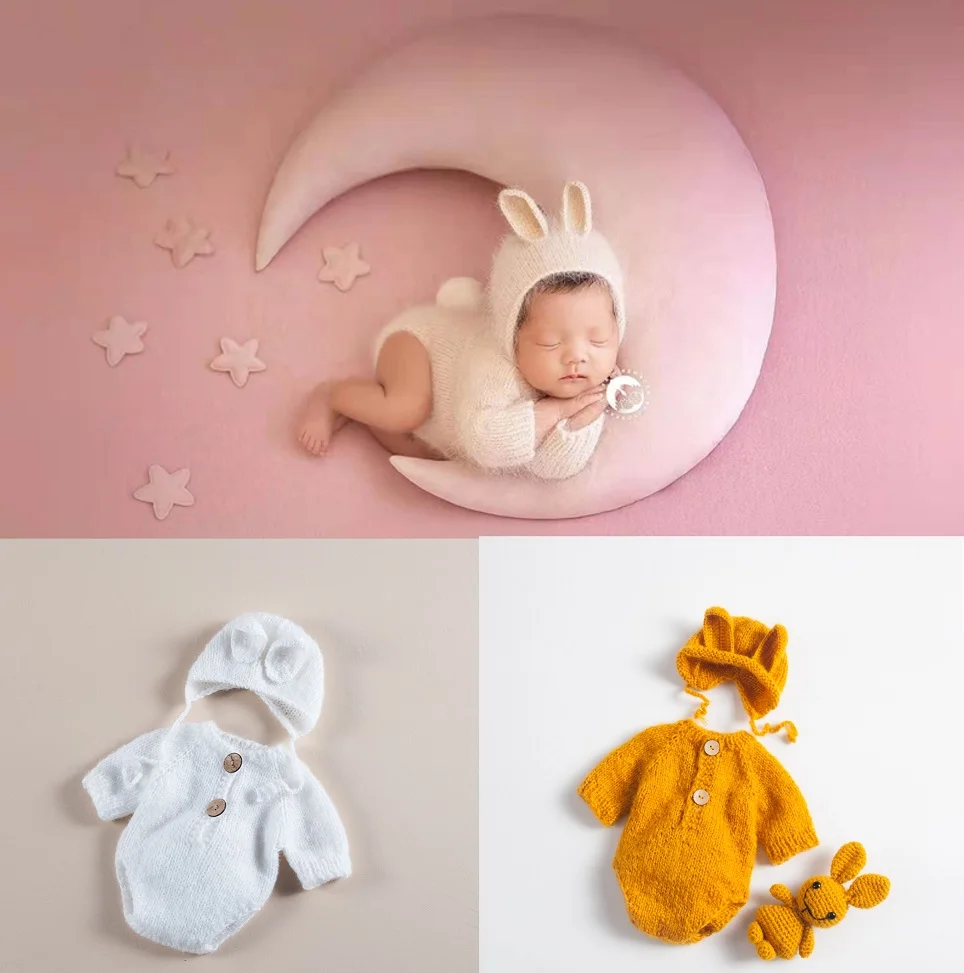 Newborn Photography Props  Baby Jumpsuit Outfit Romper Photo Props Moon Cushion Backdrop Blanket Accessories Studio