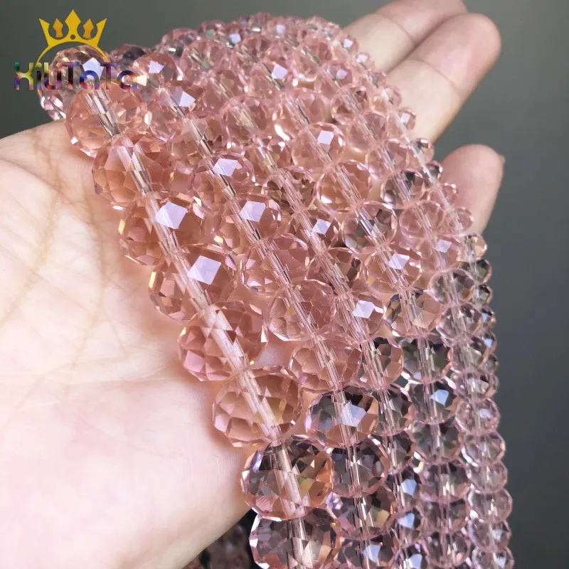 Faceted Pink Glass Crystal Rondelle Beads Loose Spacer Beads For Jewelry Making DIY Bracelet Charm Earrings 15\'\'4/6/8/10/12/14mm