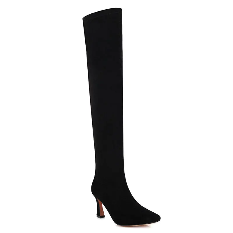 Sgesvier 2020 Big size 34-48 women boots fashion square toe high heels ladies shoes winter black apricot over the knee boots