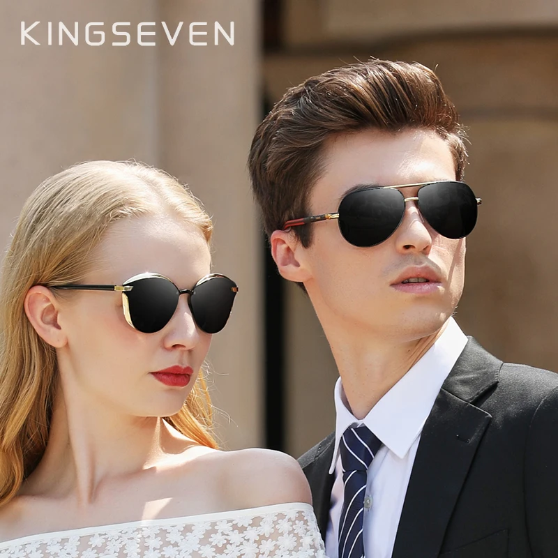 2pcs Lovers Combined Sales KINGSEVEN Women's Polarized Sunglasses Men/Women Sun Glasses Male Goggle UV400 Gafas De Sol