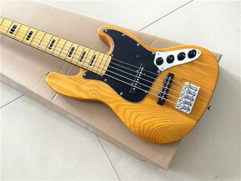 Heritage classic transparent retro yellow 5 string electric bass maple fingerboard chrome accessories can be customized