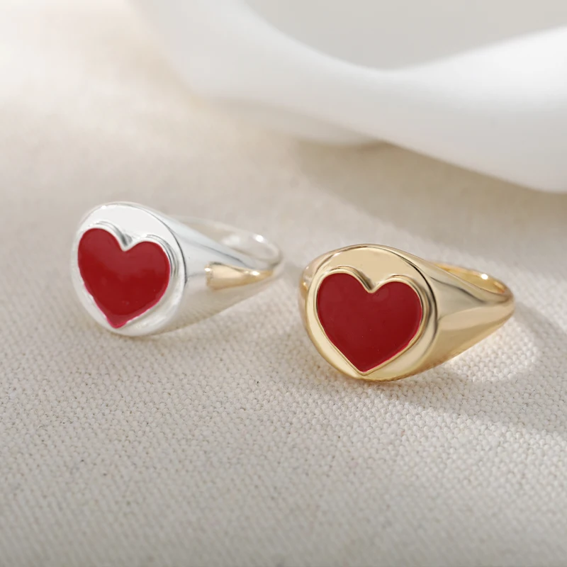 New Couple Punk Heart Ring For Women Stainless Steel Vintage Dripping Oil Enamel Love Metal Ring Wedding Y2k Jewelry Accessories