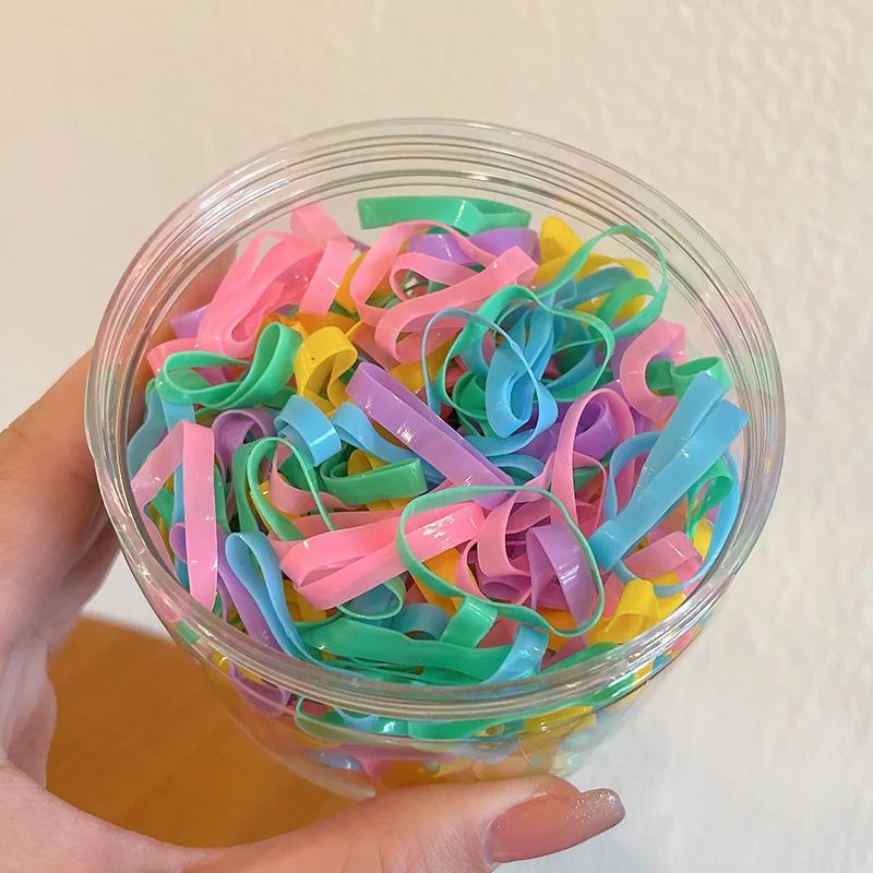 300pcs/bottle Fashion Girls Colorful Wide Thick Rubber Band Children Stretch Elastic Hair Band Good Elastic Hair Tie Headwear