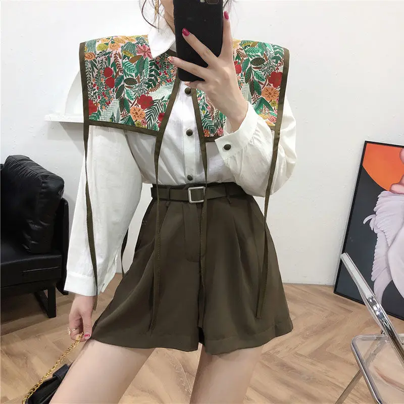 Shrugs Women Design Belt Floral Embroidery Retro Bolero Fashion Outwear O-neck Shawl Ethnic Style All-match Capes Elegant Femme