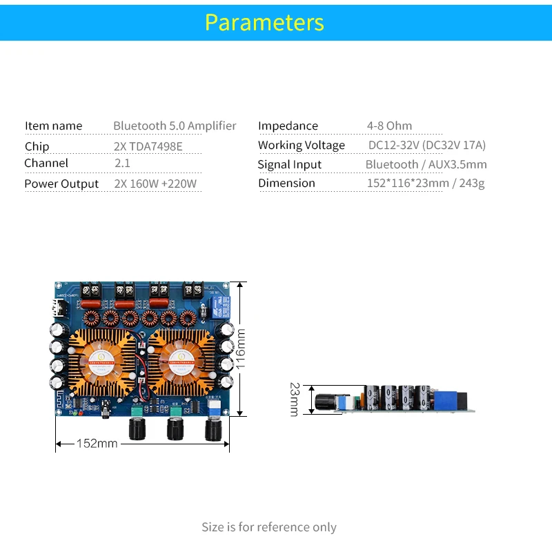 UNISIAN TDA7498E Bluetooth 5,0 Verstärker Digital High Power 2*160W + 220W 2,1 Kanal Audio Power Verstärker board DC32V
