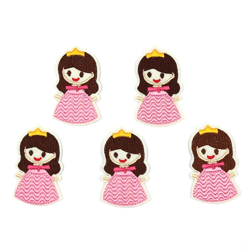 10pcs Iron On Pink Little Girl Stickers Cartoon Embroidery Princess Patches For Clothes Apparel Repair DIY Jeans Backpack Badge