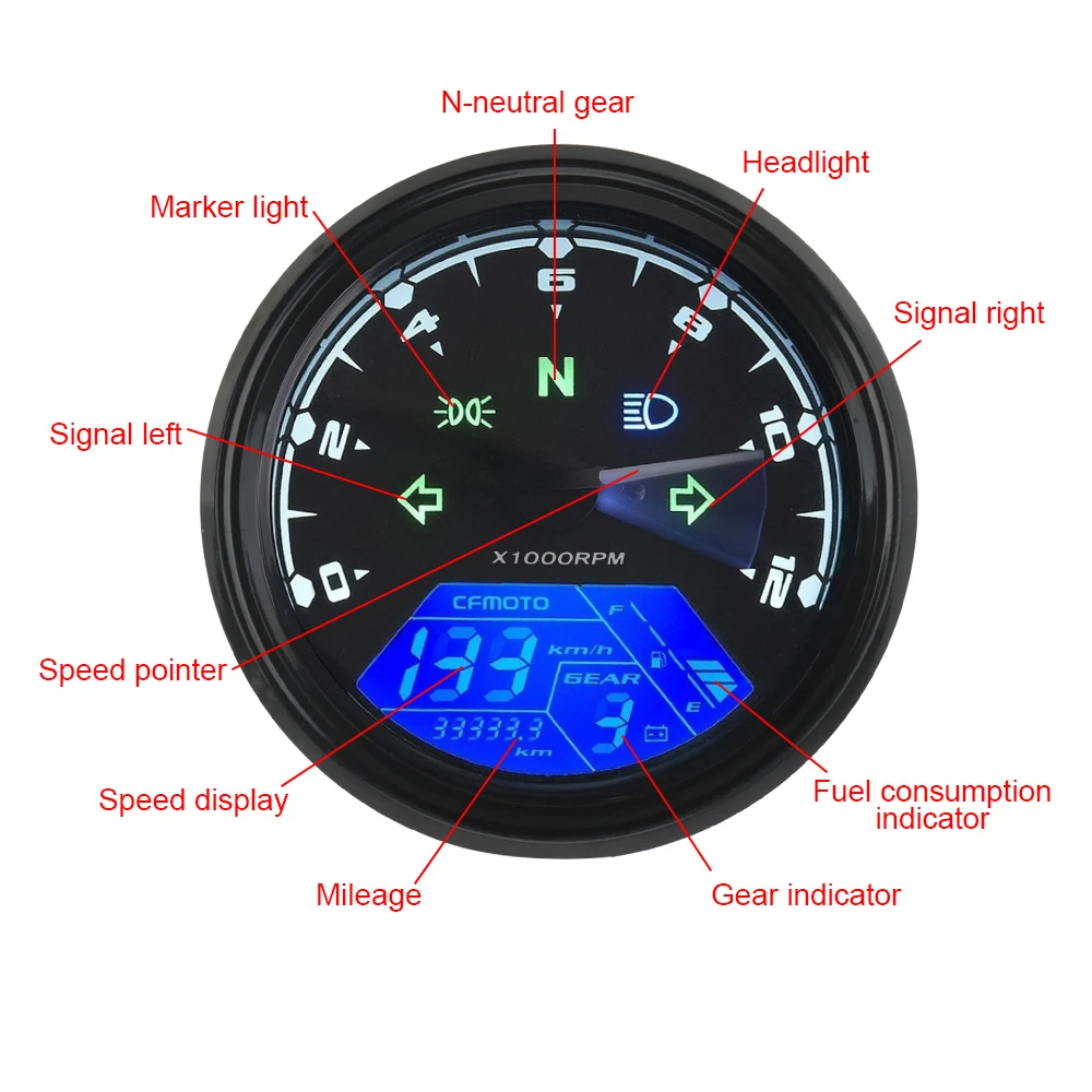 12V Motorcycle Speedometer Tachometer Fuel Meter Dashboard Gauges Dial Odometer LCD Digital Indicator Moto Accessories Universal