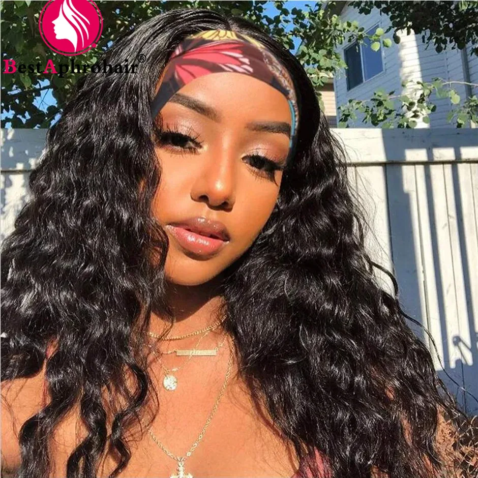 

Water Wave Headband Wig Curly Human Hair Wigs For Black Women No Glue No Sew In Full Machine Made 18-26 Inch BESTAPHROHAIR