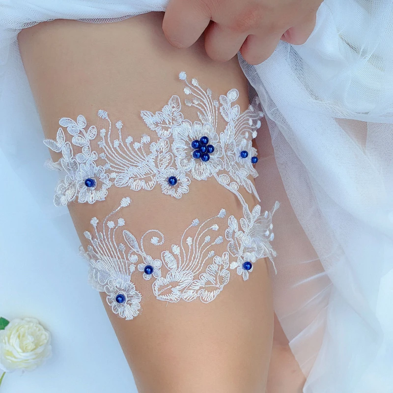 

2Pcs Wedding Garter Lace Beads Embroidery Flower Sexy Garters Women/Female/Bride Thigh Ring Bridal Lace Leg Ring Loop