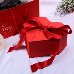 Caja de regalo en forma de corazón rojo y negro con lazos, cajas de embalaje para el Día de San Valentín, regalos sorpresa de aniversario, decoraciones de boda