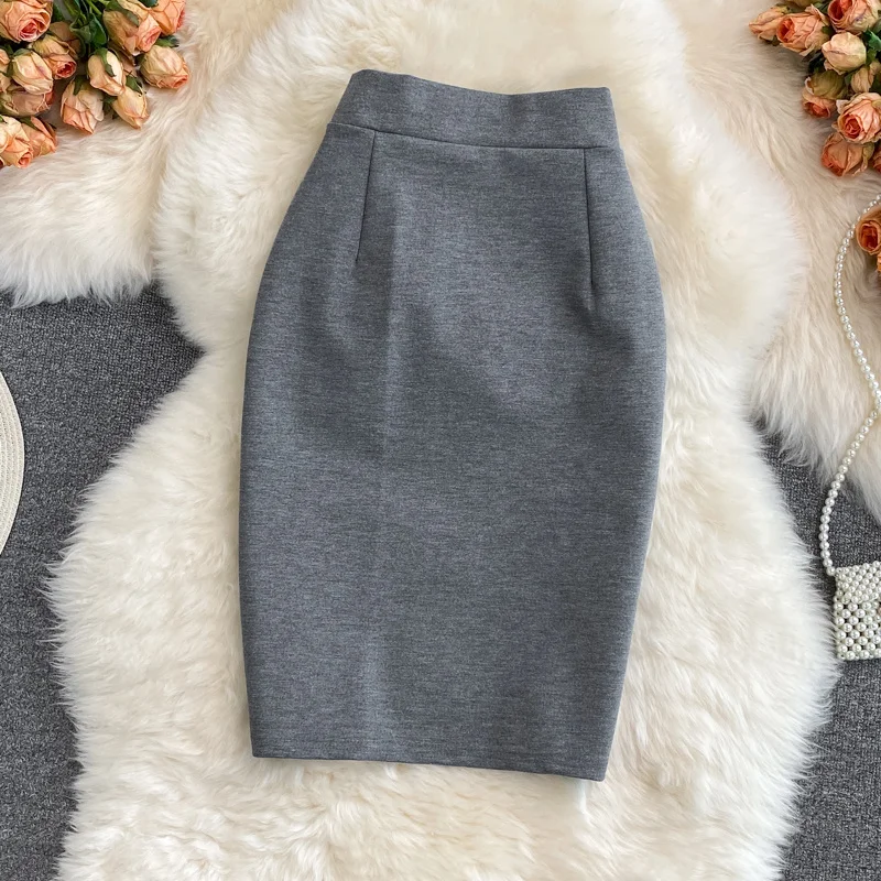 Women\'s Skirt Solid High Waist Work Pencil Skirt 2025 New Fashion Ladies Slim Fit Split Office OL Skirt Grey Red Black Skirts