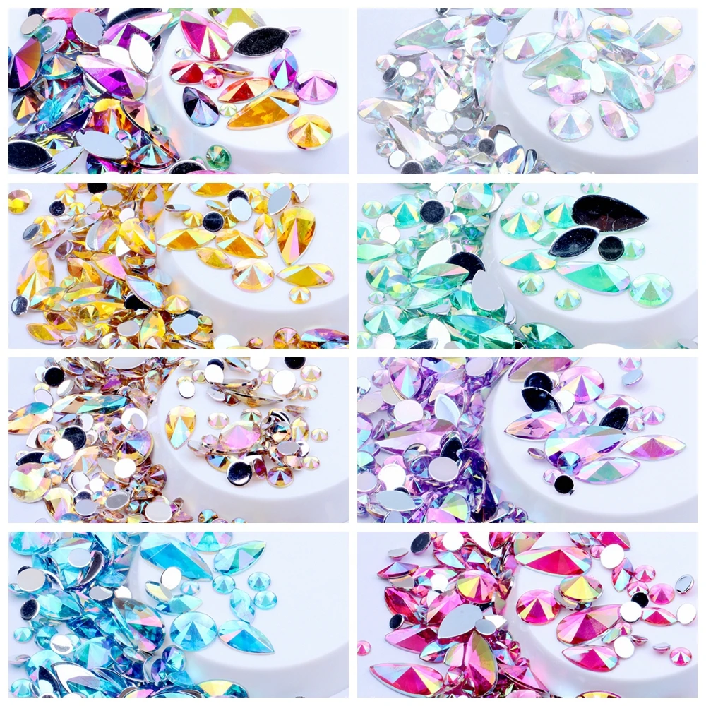 Acrylic Nail Rhinestones Flatback Pointed Mix Size Glitter Glue On Bead Perfect 3D Nails Art Phone Cases DIY Decoration