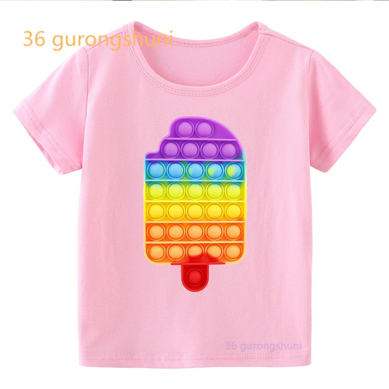 funny kids t shirt for boys Pop it pink kid girl clothes pop hamburger tshirt girl fries graphic tee it Ice cream kawaii t-shirt