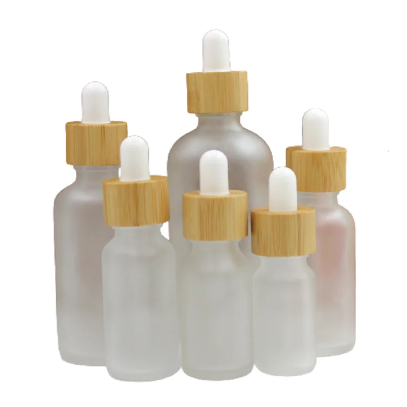 

5~100ml Essential Oil Dropper Glass Bottle Clear Frosted Not Real Wooden Lid Liquid Aromatherapy Serum Drop Pipette Bottle 10pcs