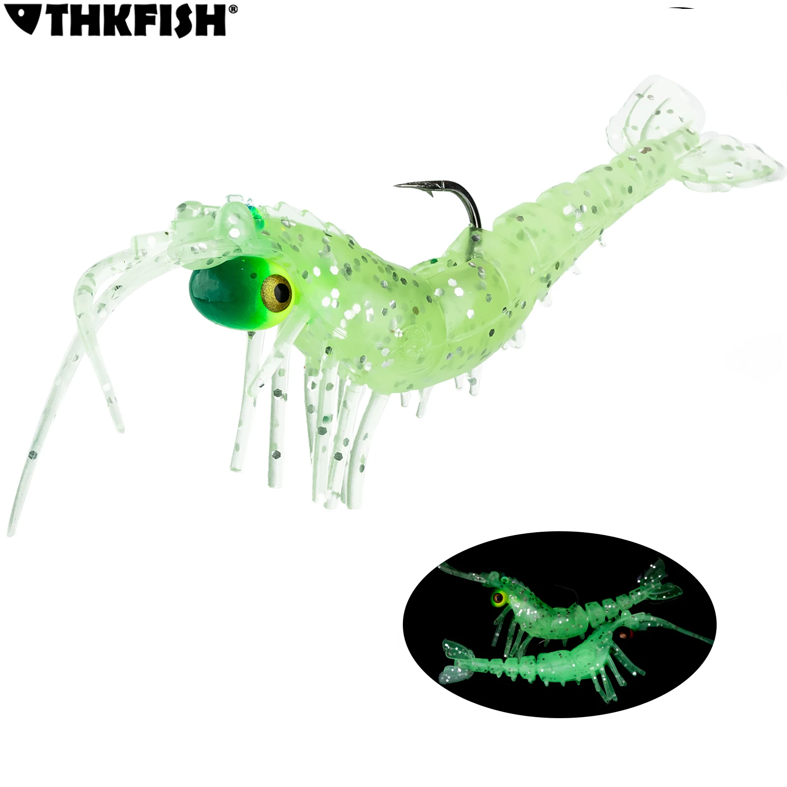 5pcs Luminous Shrimp Soft Lures 7g 8.5g 10.5g 17.5g 21g Glow Silicone Artificial Bait With Hooks Fishing Tackle Accessories