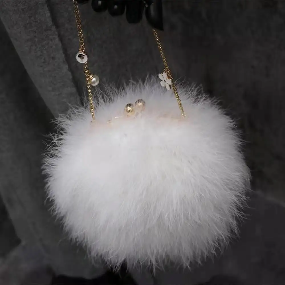 Real fire chicken feather multicolor handbag straddle  fashion wallet lovely pearl chain Ladies' cross shoulder bag handbag