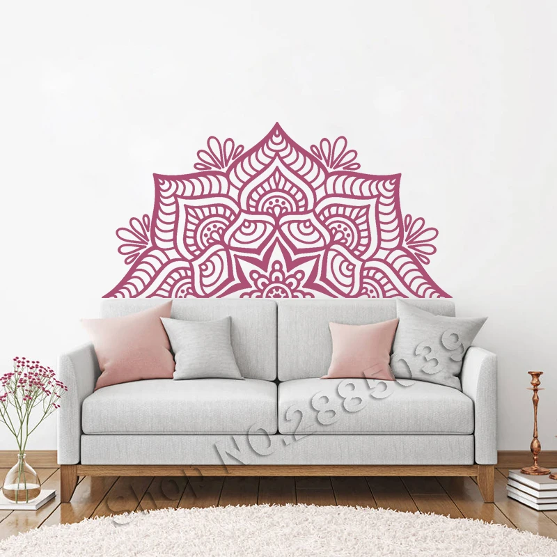 Flower Mandala Half Mandala Headboard Wall Decal Vinyl Bedroom Indian Yoga Wall Stickers Bohemian Art Decor Wallpaper LL2218