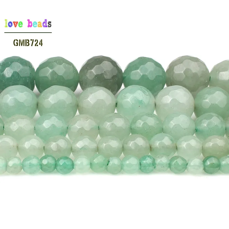 wholesale Natural Stone Faceted Green Aventurine Round Beads 15.5\