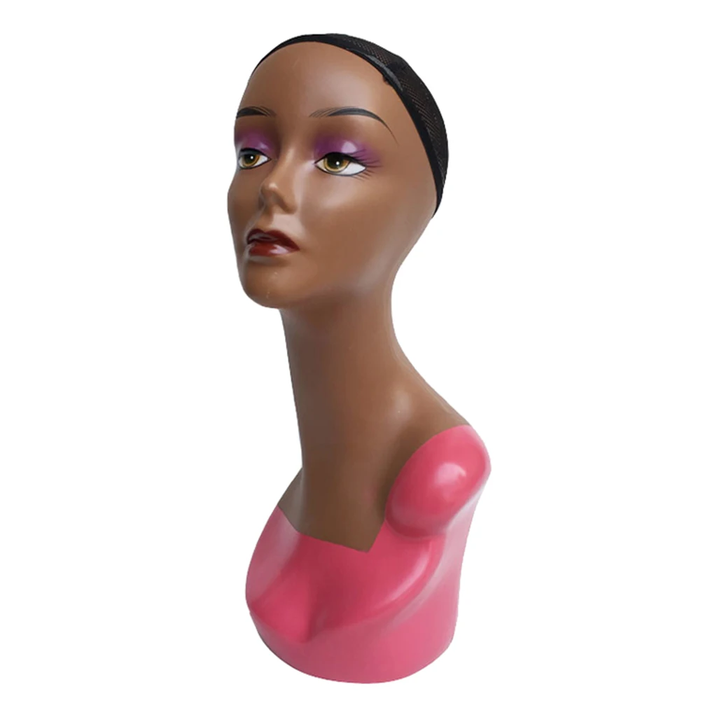 Tête de Mannequin Femme de 20 Pouces avec Maquillage Complet, pour Affichage Exécutif, Perruque, Chapeau, Bijoux, Poupées Féminines Chauves, Tête d'Entraînement