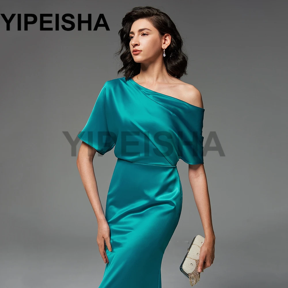 Scoop Necek แขนสั้นตรงชุดราตรี Backless ความยาวปาร์ตี้ชุดราตรี Vestidos De Fiesta فساتين السهرة