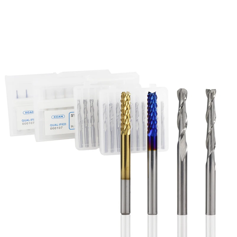 XCAN End Mill Engraving Bits Set Nano Blue Coated CNC Router Bits Cutting Milling Cutter 1/8\