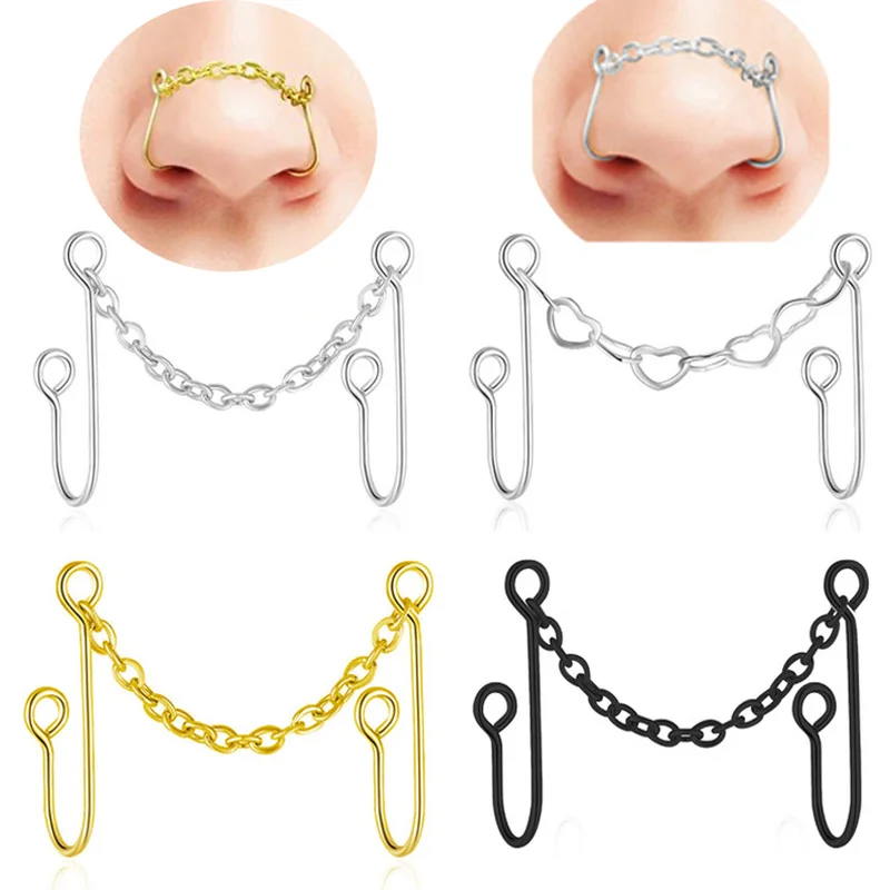 Nose Chains For Double Fake Nose Clips Piercing Heart shaped Nostril None Pierced Faux Nose Cuff Nose Ring Jewelry