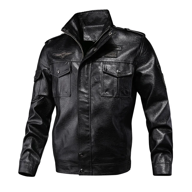 

Autumn New Men's Casual Loose High Quality Simplicity Fashion Stand Collar Plus Velvet PU All-Match Leather Jacket Solid Color