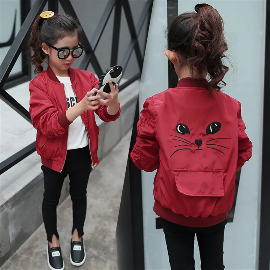 Toddler Girl\'s Bomber Jacket New Spring Autumn Baseball Jacket Children Kids Outerwear Tops Outfits Windbreaker Coat