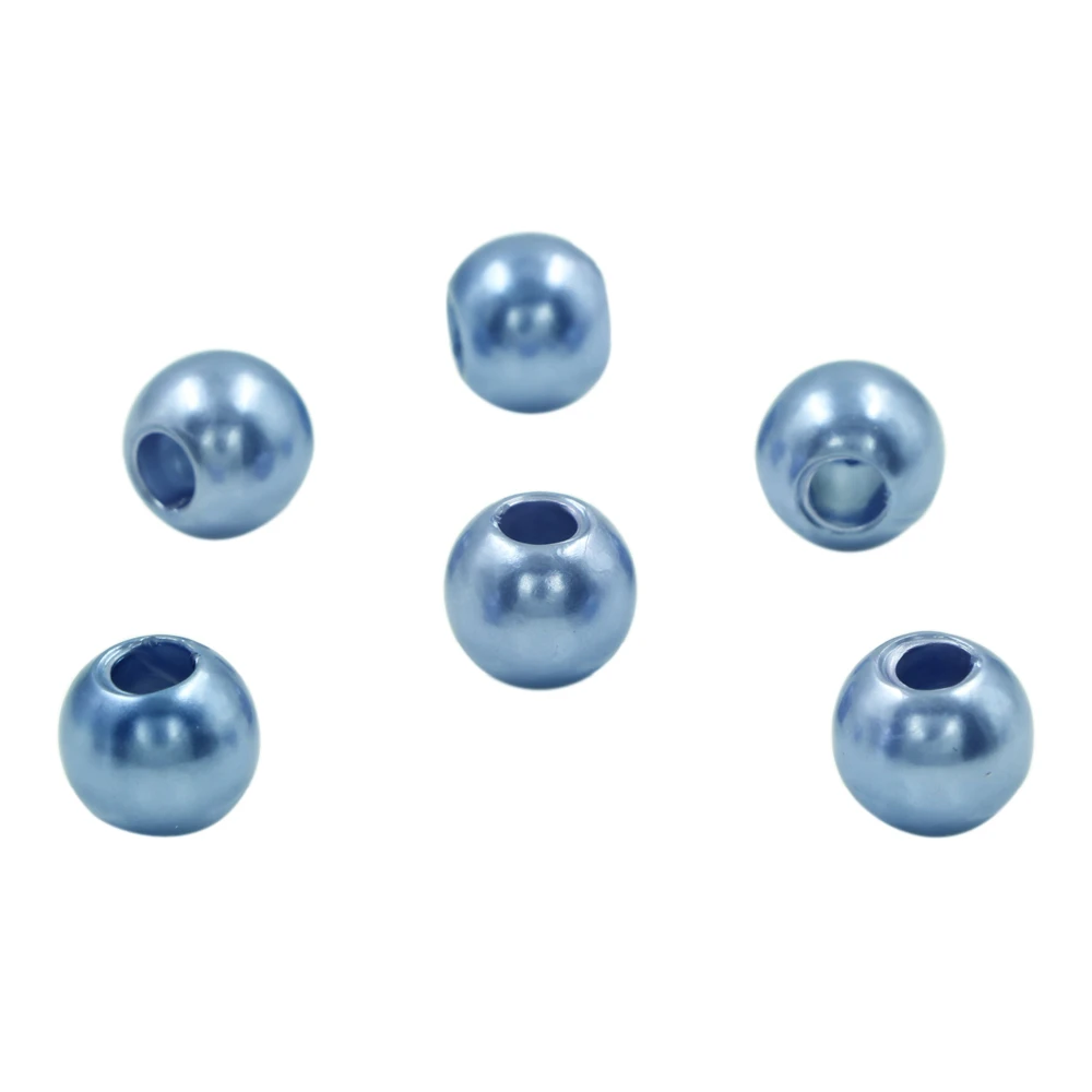 Wholesales 50pcs Light Blue Acrylic Shiny Simulated Pearl Rondelle Loose Large Hole Charm Beads For Making European Bracelet